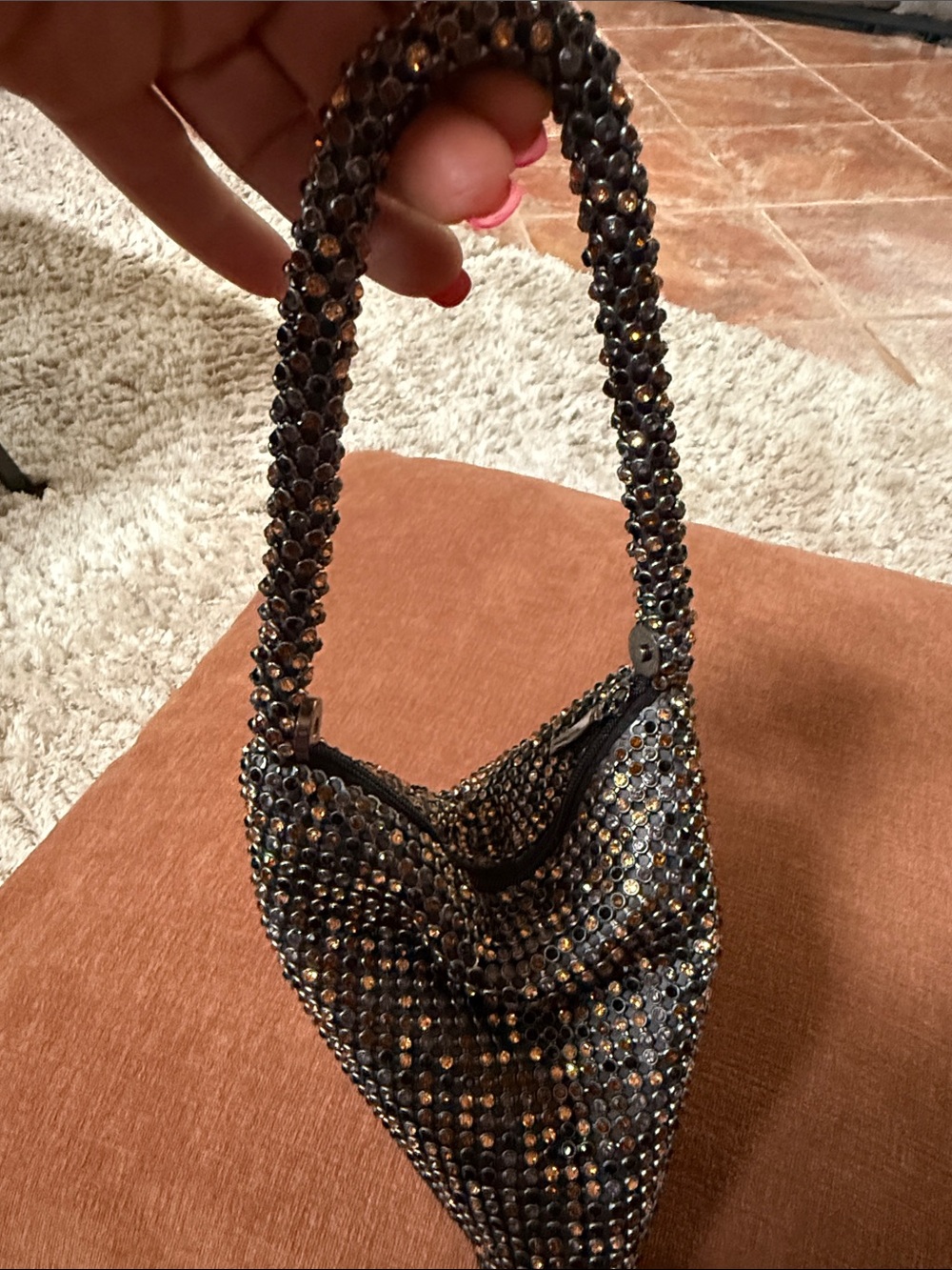 Crystal-Embellished Black Evening Top-Handle Bag